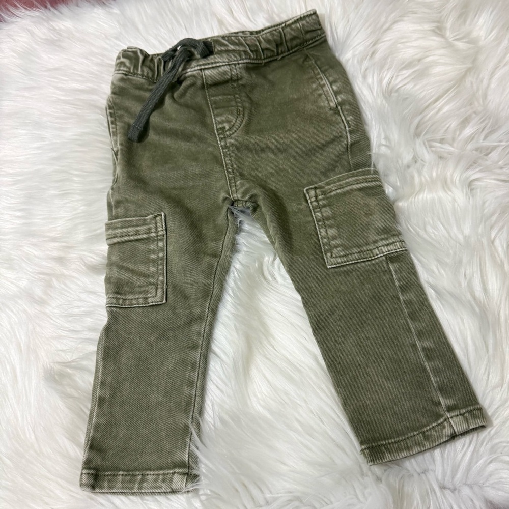 Cat & Jack Olive Green Cargo Slim Fit Pants | Size 18M